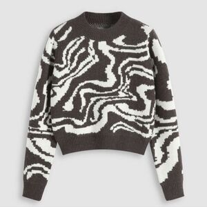 Cider Cropped Brown Cream Swirl Fall Sweater Size Small